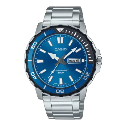 Casio MTD-125D-2A1VDF Gün ve Takvim Göstergeli 10 ATM Suya Dayanıklı Çelik Kordon Metalik Renk Erkek Kol Saati