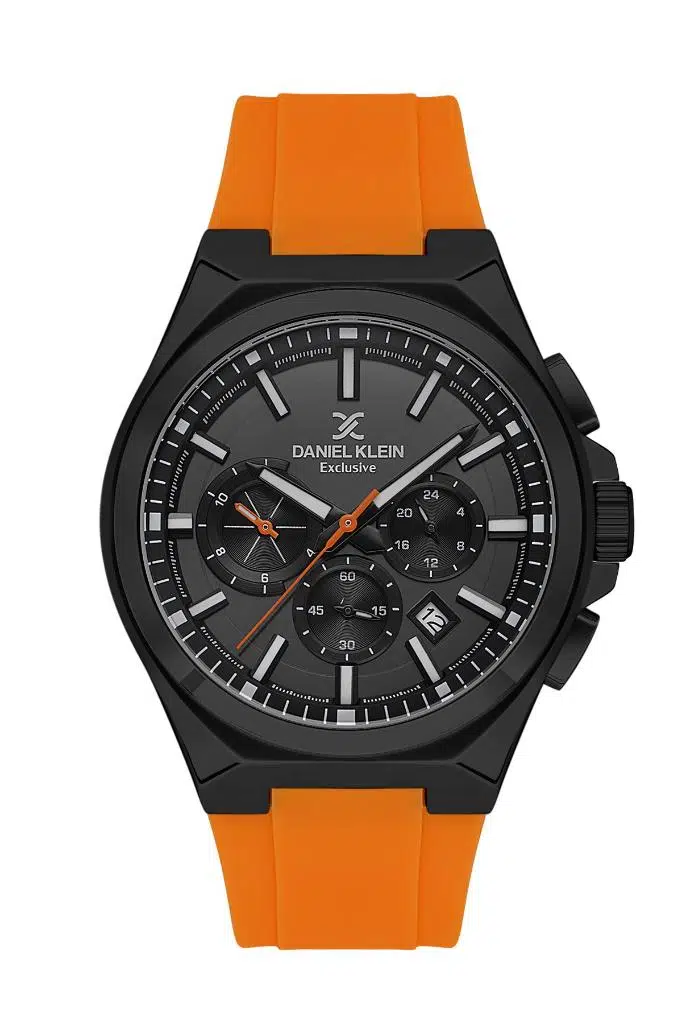 Daniel Klein DK.1.13815-2 Exclusive Tüm Fonksiyonları Aktif 5 ATM Suya Dayanıklı Silikon Kordonlu Turuncu Erkek Kol Saati