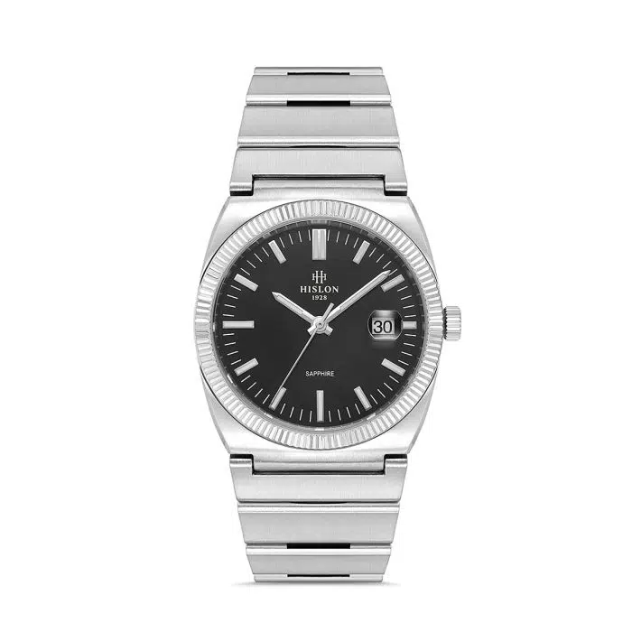 Hislon CL211S-04SS Safir Çizilmez Cam Bombeli Takvim Metalik Renk Erkek Kol Saati