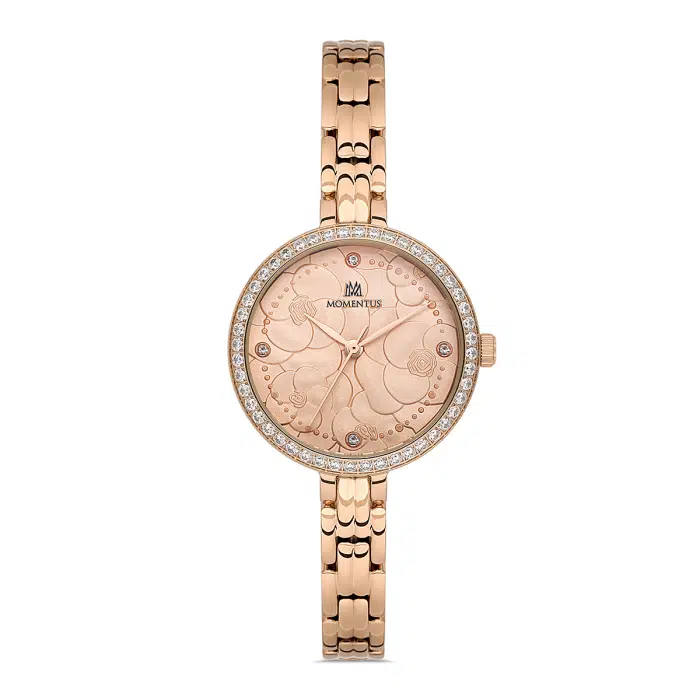 Momentus SS405R-12SR Taşlı Tasarım 3 Atm Suya Dayanıklı RoseGold Kadın Kol Saati