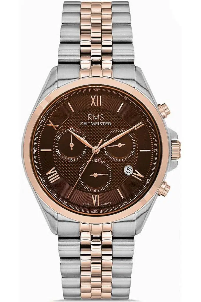 Rms Zeitmeister RMS.1.AG1598.09 Tüm Fonksiyonlar Aktif Safir Cam Çelik Kordon Çelik Kasa 5 ATM Suya Dayanıklı Metalik-Rose Renk Erkek Kol Saati